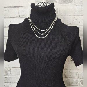 Silver Tone Faux Pearl Crystal 3 Layer Necklace Dainty Layered Jewelry